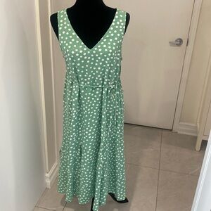 LOFT petites Green Polka Dot Sleeveless Maxi Dress Rayon/Linen Dress Size Large